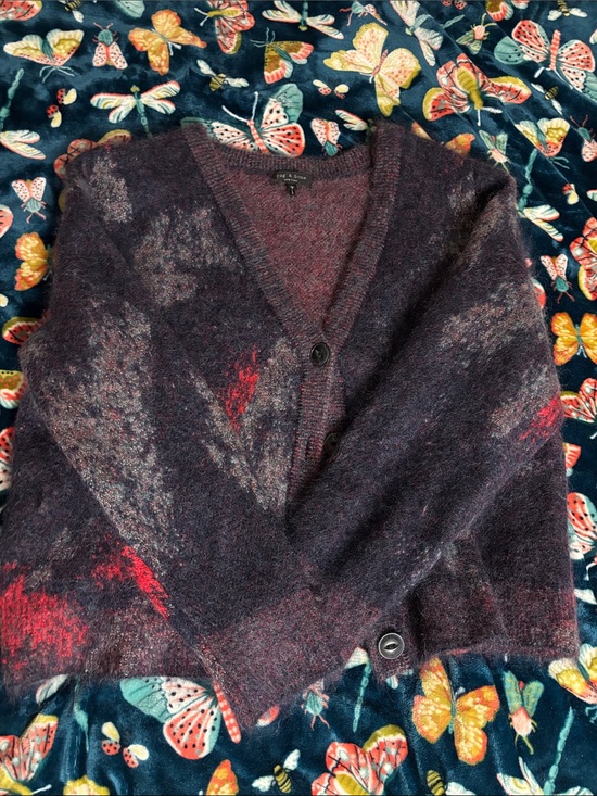 rag & bone Sweaters - rag & bone Marled V-Neck Cardigan in Purple with Red Accents